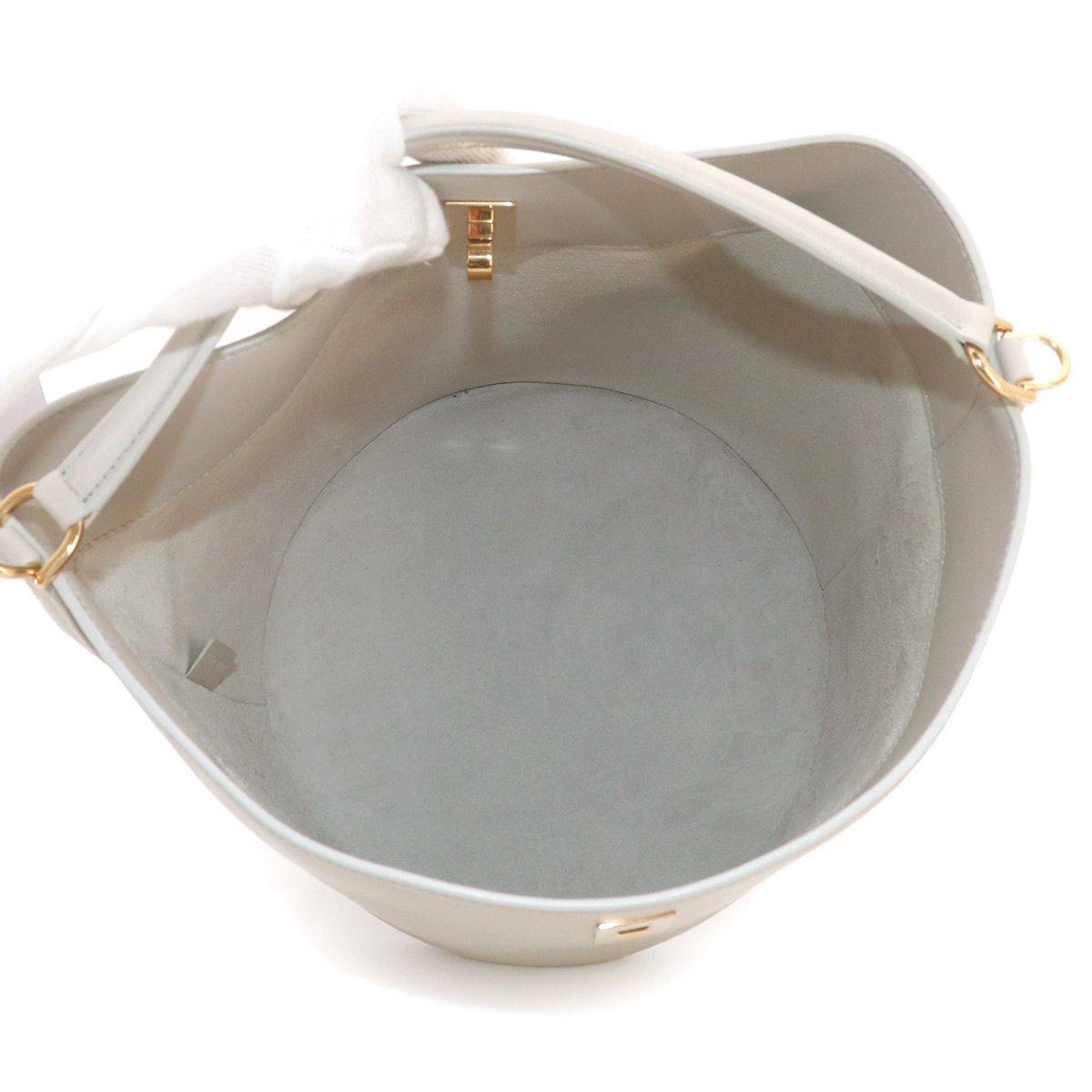 Celine Bucket 16 Saise 2-Way Bag Leather Light Gray Gold — view 7