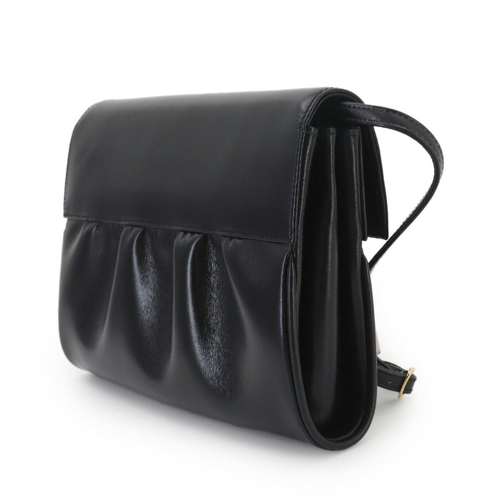 Gucci Double Shoulder Bag Leather Black Gold Vintage — view 3