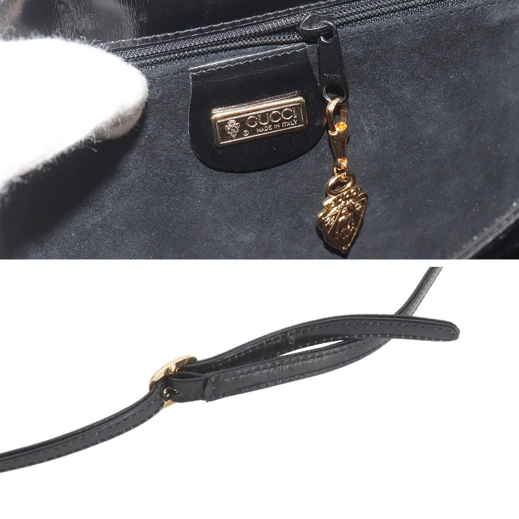 Gucci Double Shoulder Bag Leather Black Gold Vintage — view 9