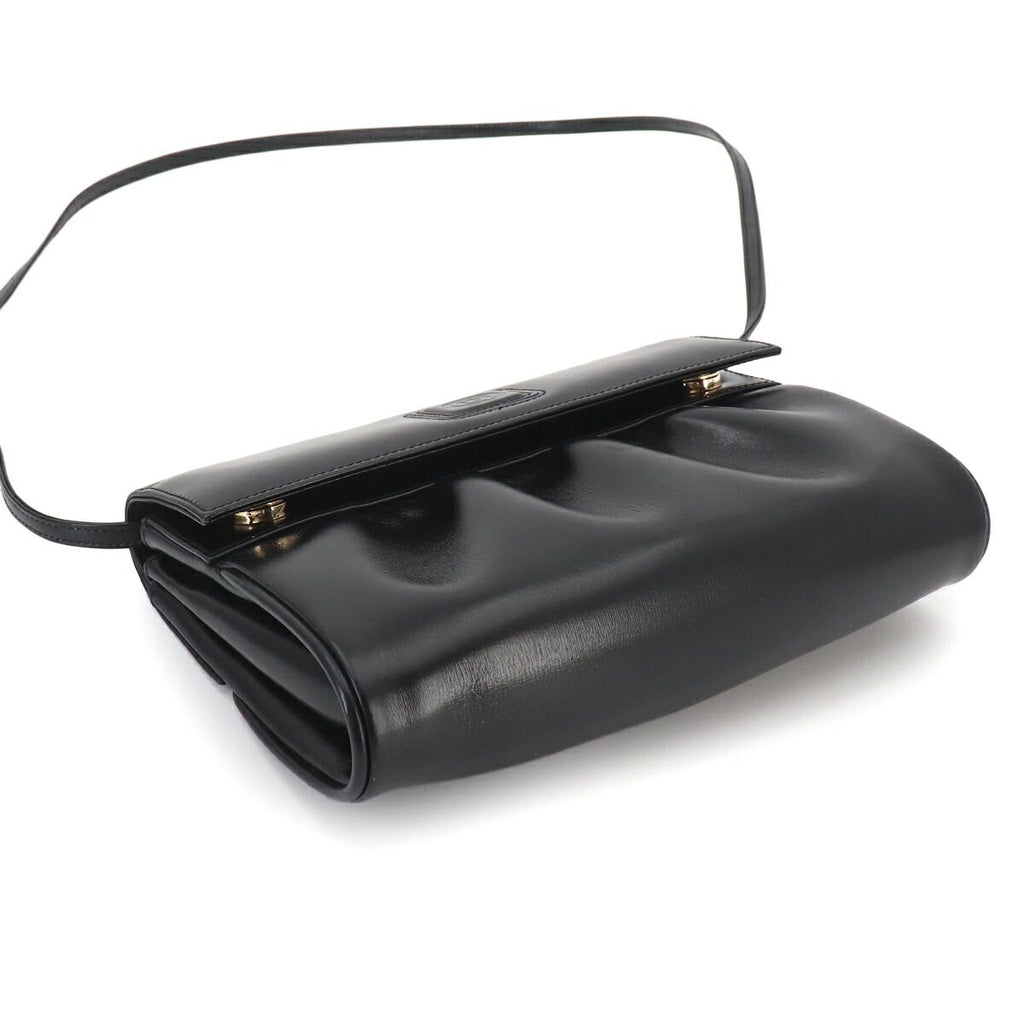 Gucci Double Shoulder Bag Leather Black Gold Vintage — view 4