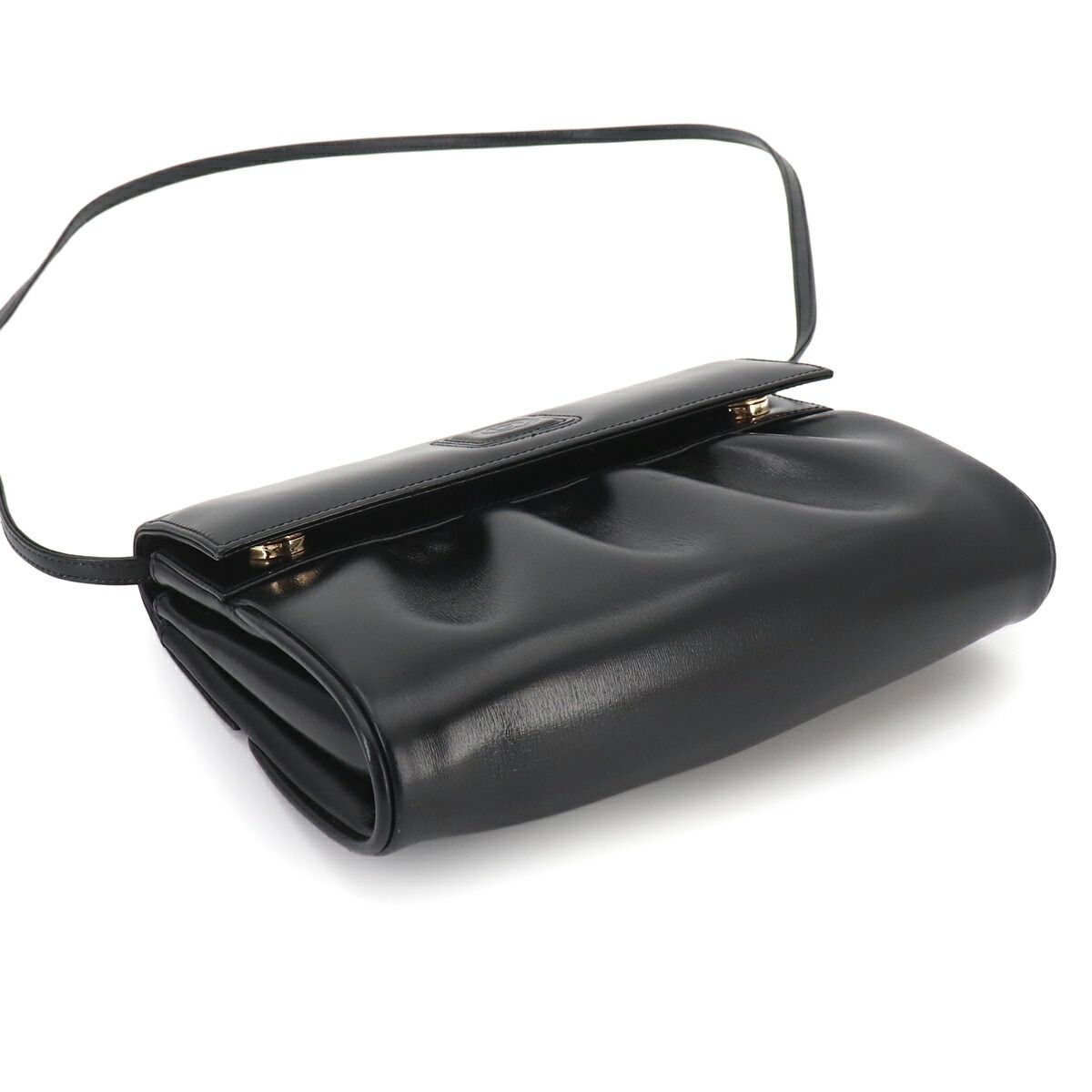 Gucci Double Shoulder Bag Leather Black Gold Vintage — view 4