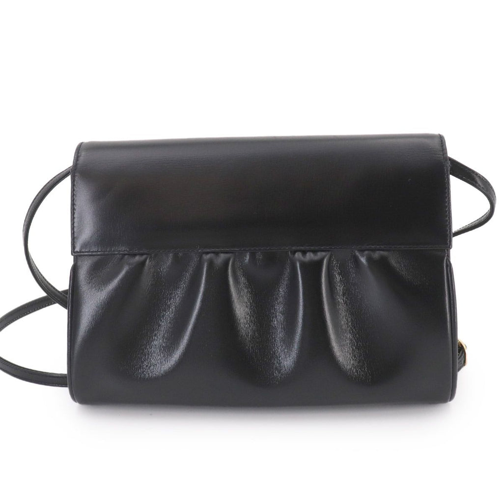 Gucci Double Shoulder Bag Leather Black Gold Vintage — view 2