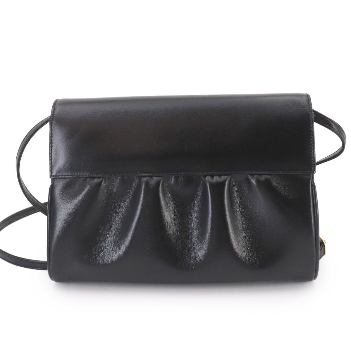 Gucci Double Shoulder Bag Leather Black Gold Vintage — view 2