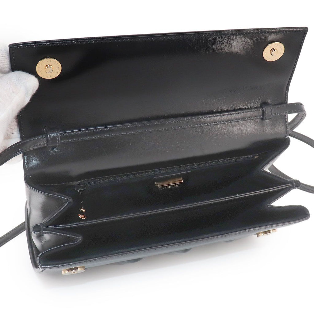 Gucci Double Shoulder Bag Leather Black Gold Vintage — view 6