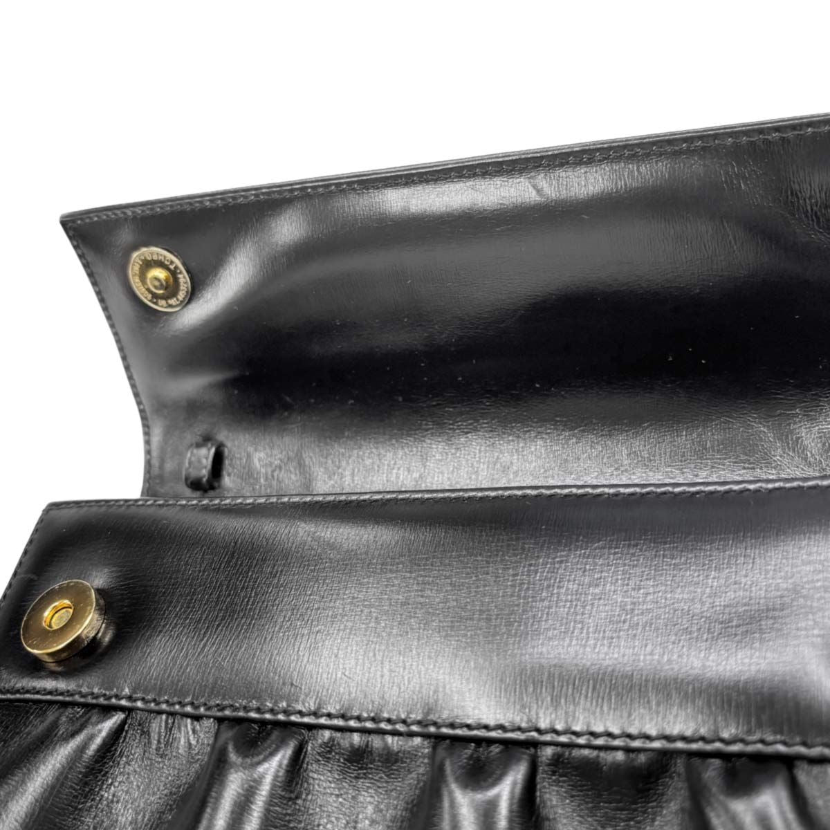 Gucci Double Shoulder Bag Leather Black Gold Vintage — view 8