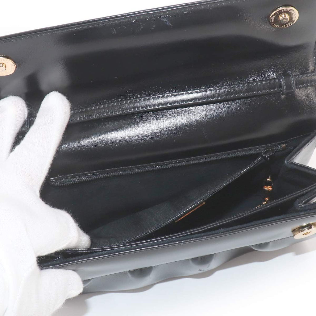 Gucci Double Shoulder Bag Leather Black Gold Vintage — view 7