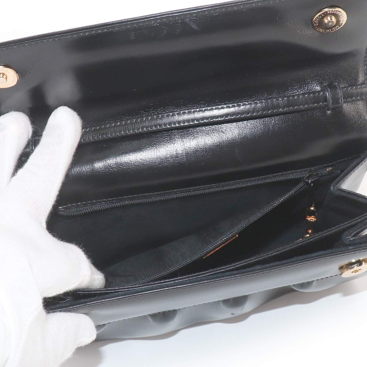 Gucci Double Shoulder Bag Leather Black Gold Vintage — view 7
