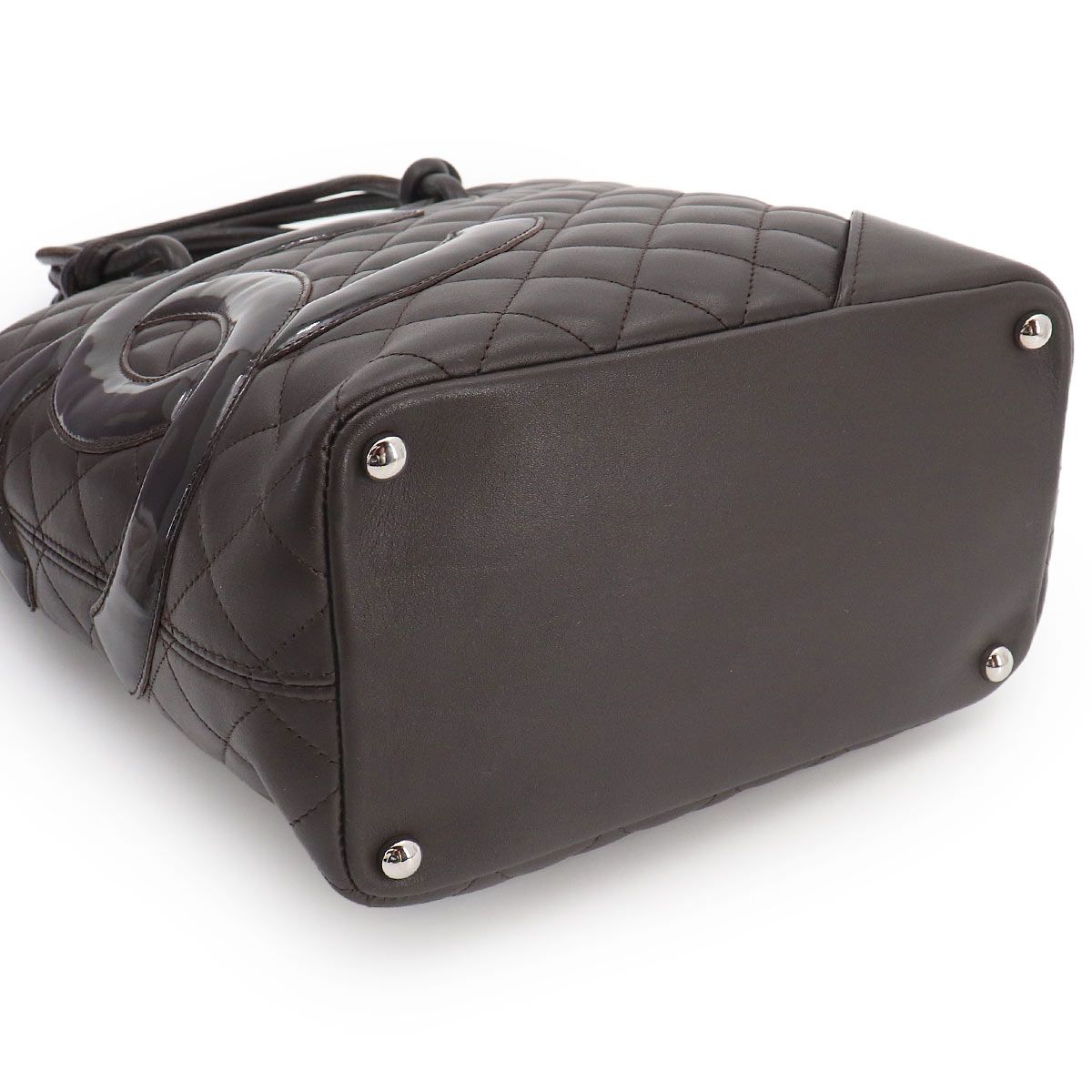 Chanel Cambon Line Tote Calfskin Enamel Brown Silver — view 5