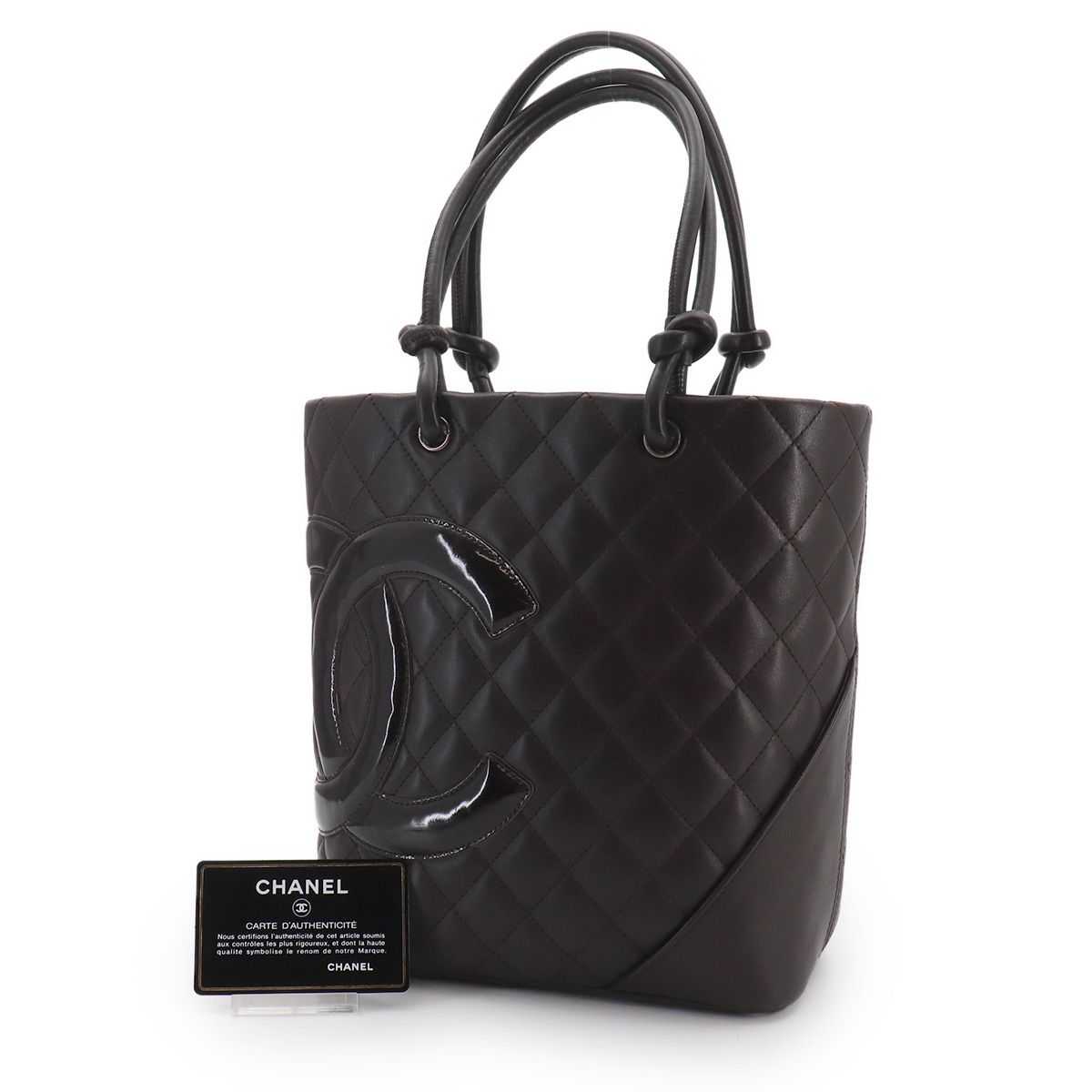 Chanel Cambon Line Tote Calfskin Enamel Brown Silver — view 2