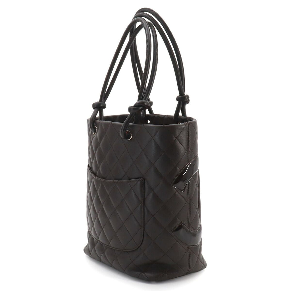 Chanel Cambon Line Tote Calfskin Enamel Brown Silver — view 4