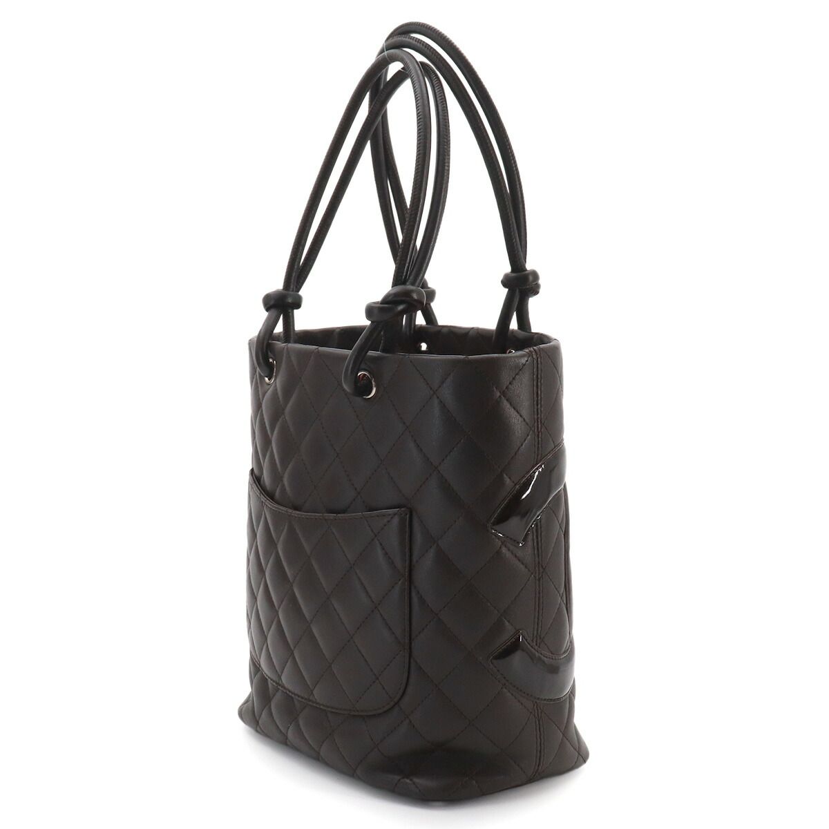 Chanel Cambon Line Tote Calfskin Enamel Brown Silver — view 4
