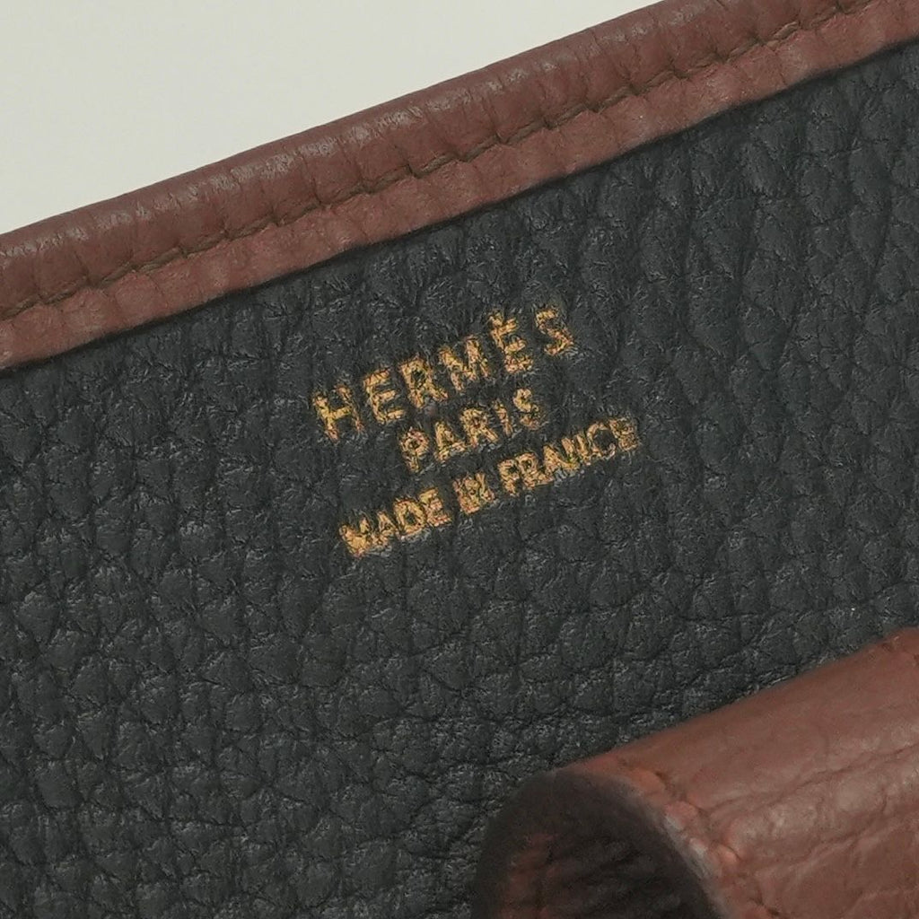 Hermes Evelyne Tote Shoulder Bag Togo Noir Black Brown Gold 2-Way Bicolor — view 7
