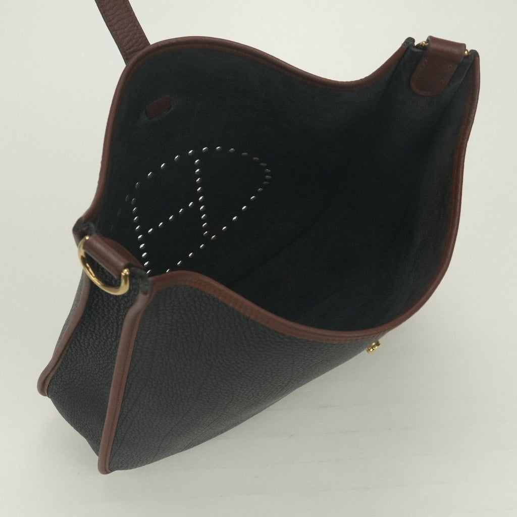 Hermes Evelyne Tote Shoulder Bag Togo Noir Black Brown Gold 2-Way Bicolor — view 8