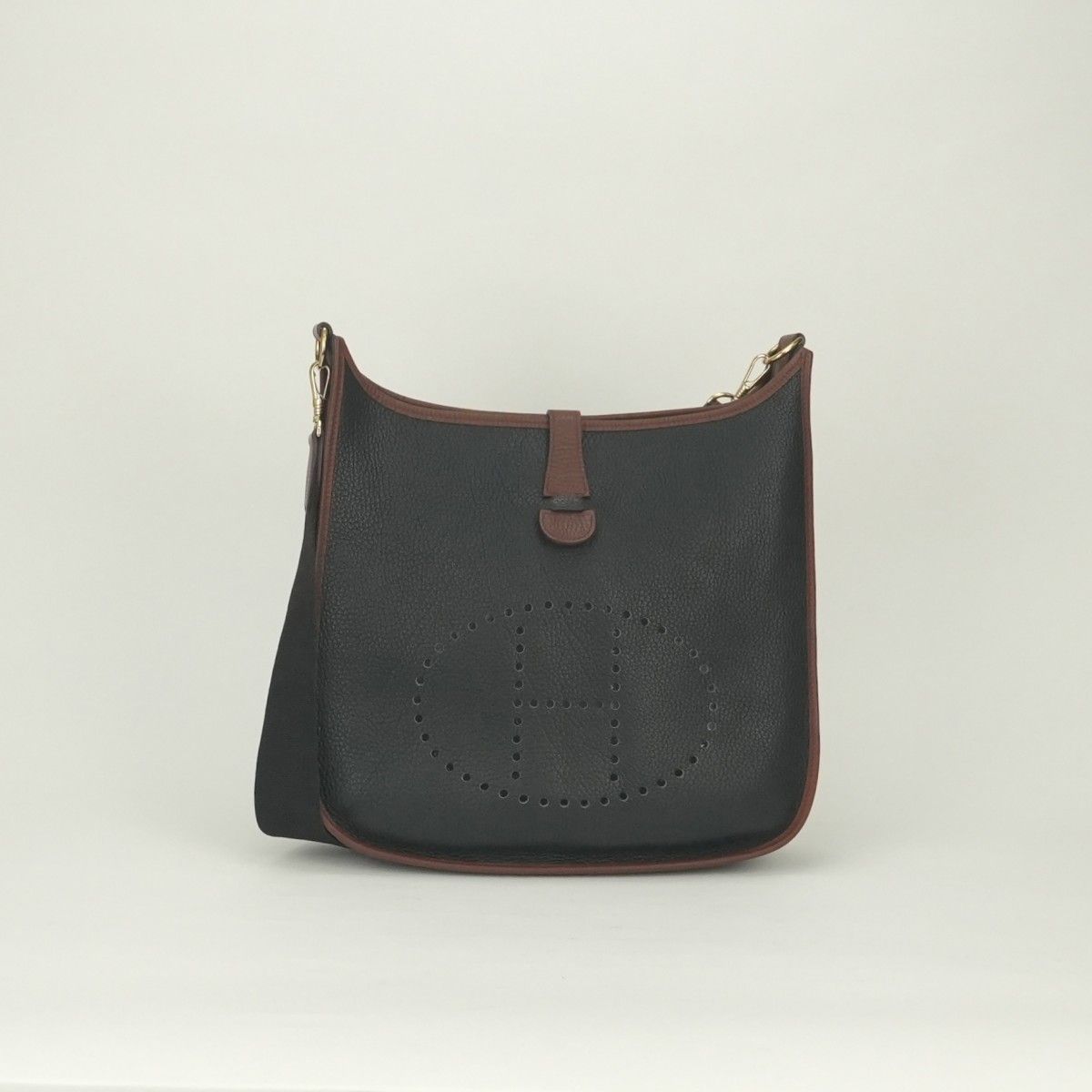 Hermes Evelyne Tote Shoulder Bag Togo Noir Black Brown Gold 2-Way Bicolor