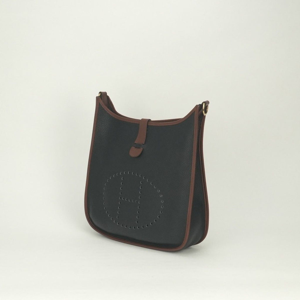 Hermes Evelyne Tote Shoulder Bag Togo Noir Black Brown Gold 2-Way Bicolor — view 2