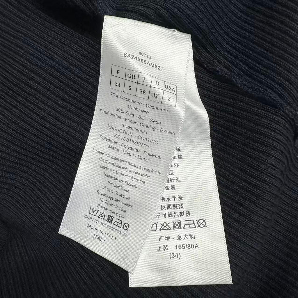 Dior Top Long Sleeve Knit Top Silk Cashmere Black Blanc Sweater — view 6