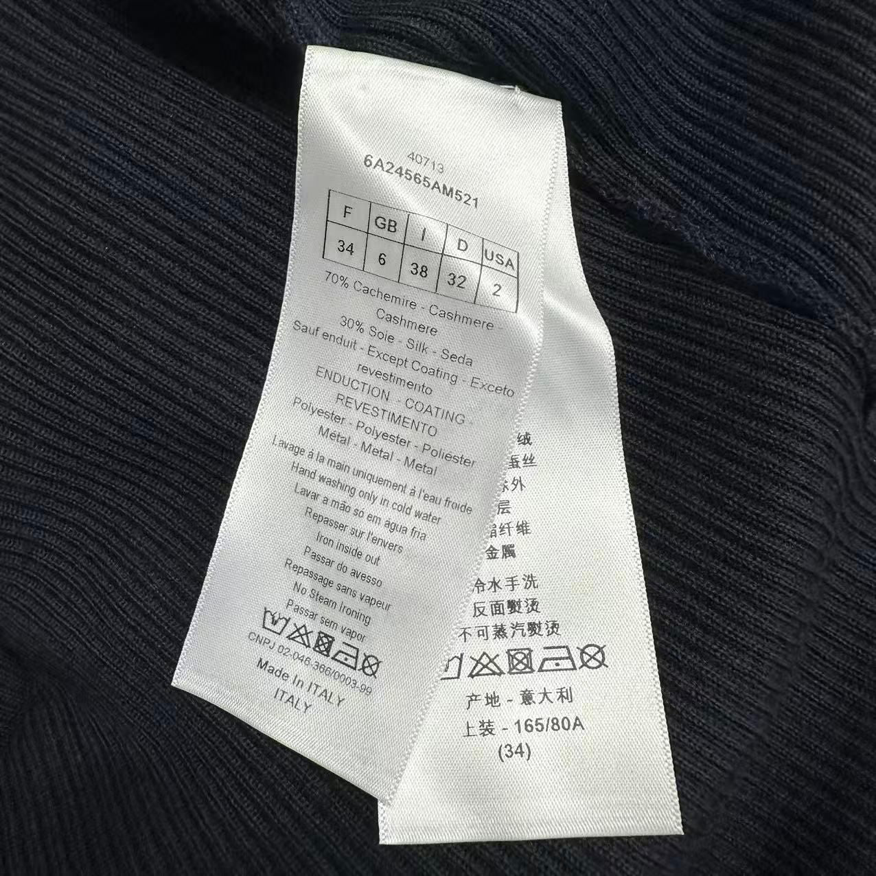 Dior Top Long Sleeve Knit Top Silk Cashmere Black Blanc Sweater — view 6