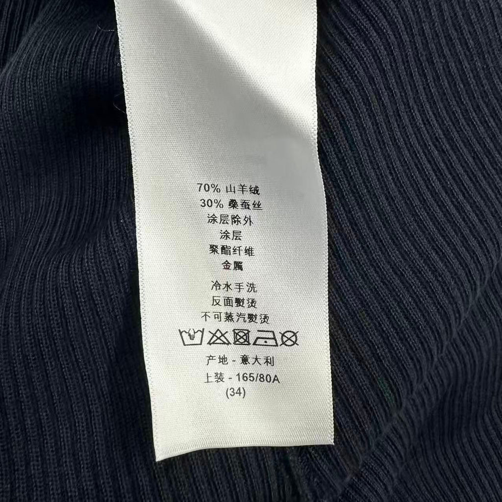 Dior Top Long Sleeve Knit Top Silk Cashmere Black Blanc Sweater — view 7