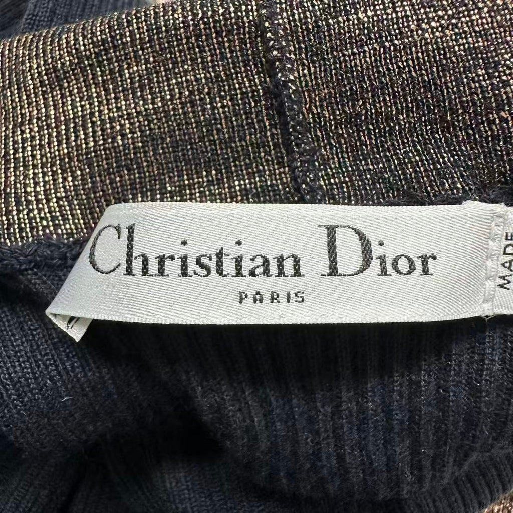 Dior Top Long Sleeve Knit Top Silk Cashmere Black Blanc Sweater — view 4