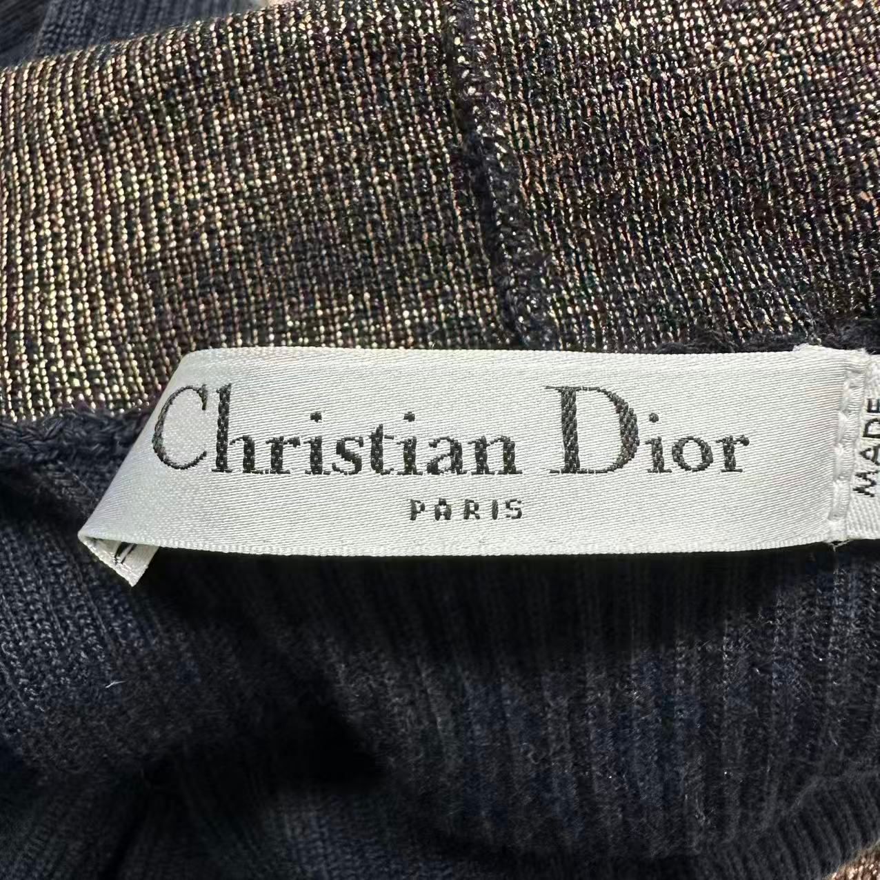 Dior Top Long Sleeve Knit Top Silk Cashmere Black Blanc Sweater — view 4