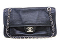 Chanel French Riviera Chain Shoulder Bag Perforated Leather Black