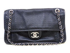 Chanel French Riviera Chain Shoulder Bag Perforated Leather Black