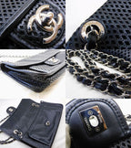 Chanel French Riviera Chain Shoulder Bag Perforated Leather Black — view 4