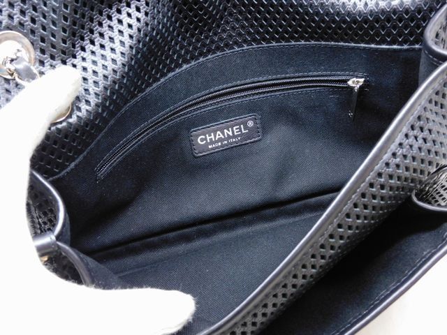 Chanel French Riviera Chain Shoulder Bag Perforated Leather Black — view 5