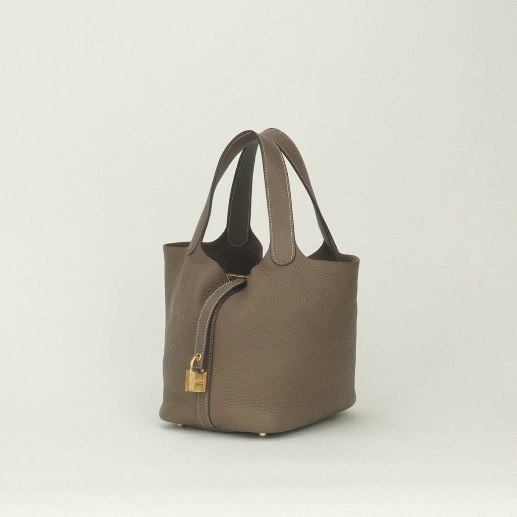Hermes Picotin Lock PM 18 Tote Taurillon Clemence Etoupe Gray — view 2