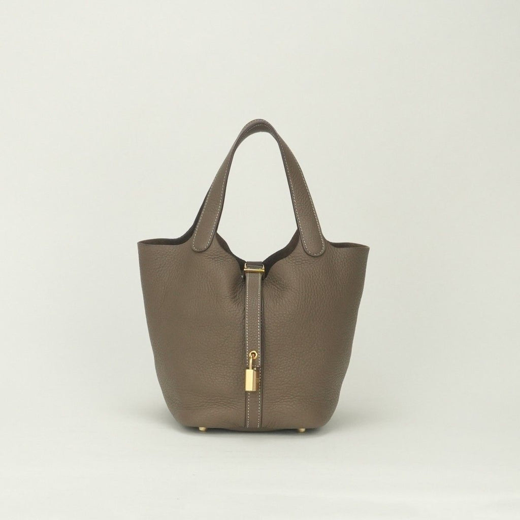 Hermes Picotin Lock PM 18 Tote Taurillon Clemence Etoupe Gray