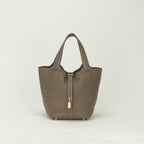 Hermes Picotin Lock PM 18 Tote Taurillon Clemence Etoupe Gray
