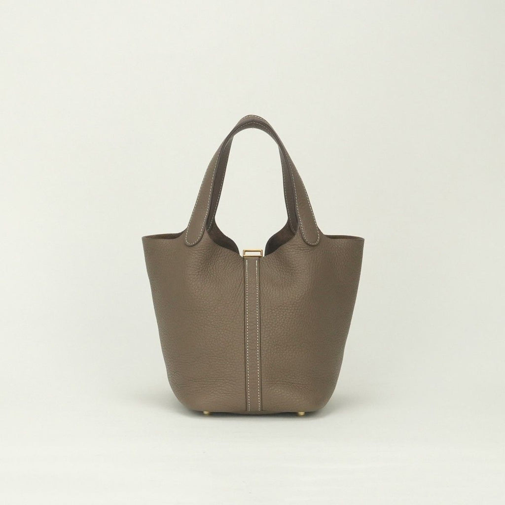 Hermes Picotin Lock PM 18 Tote Taurillon Clemence Etoupe Gray — view 3