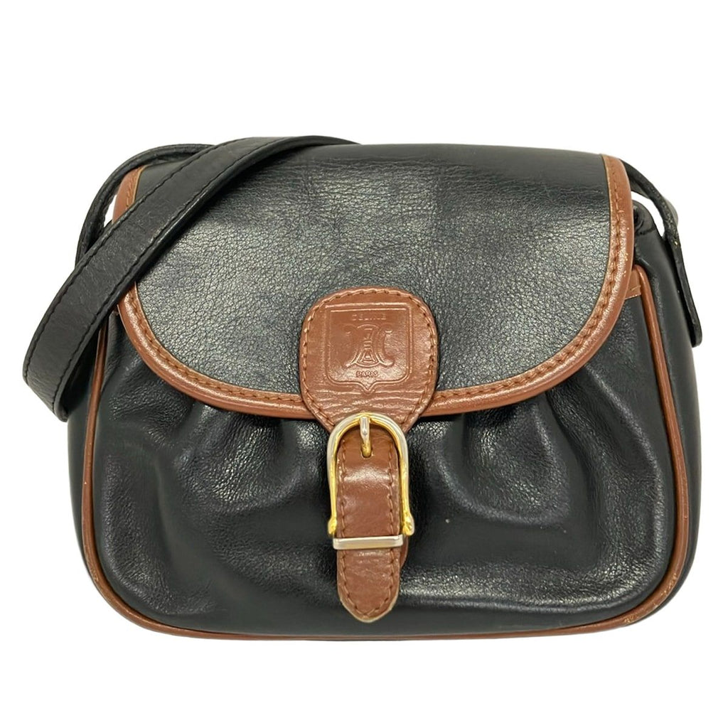 Celine Shoulder Bag Black Brown Leather