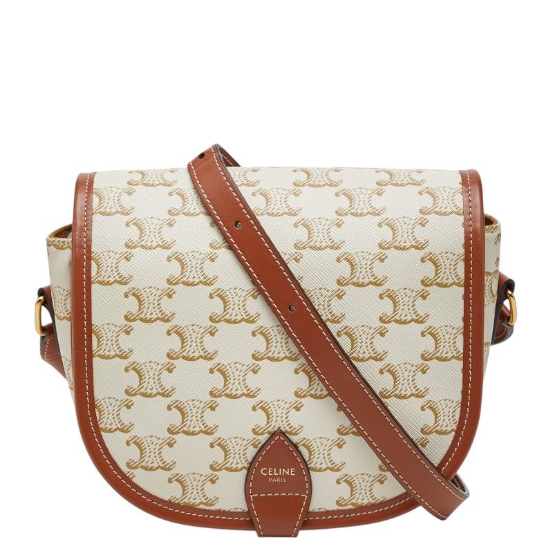 Celine Triomphe Crossbody Shoulder Bag Ivory Brown Leather
