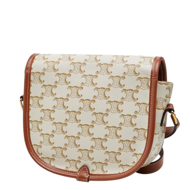 Celine Triomphe Crossbody Shoulder Bag Ivory Brown Leather