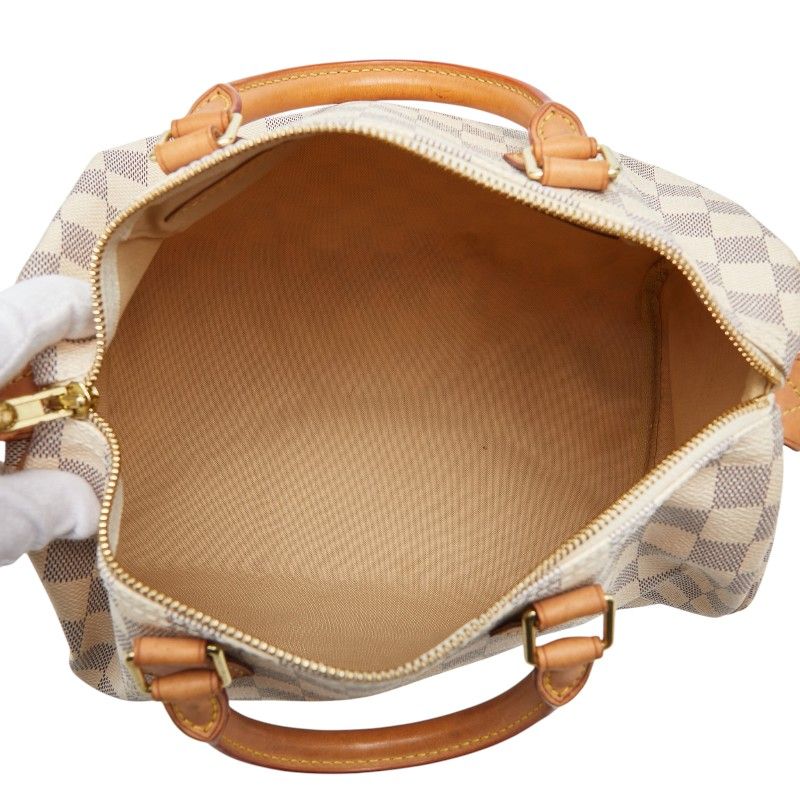 Louis Vuitton Damier Azur Speedy 30 Mini Boston Bag White Leather