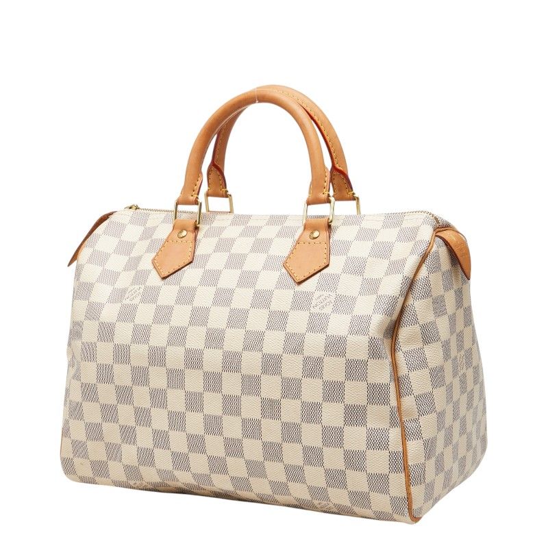 Louis Vuitton Damier Azur Speedy 30 Mini Boston Bag White Leather