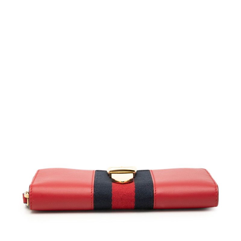 Gucci Sylvie Sherry Line Wallet Zip Around Red Navy Leather