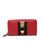 Gucci Sylvie Sherry Line Wallet Zip Around Red Navy Leather