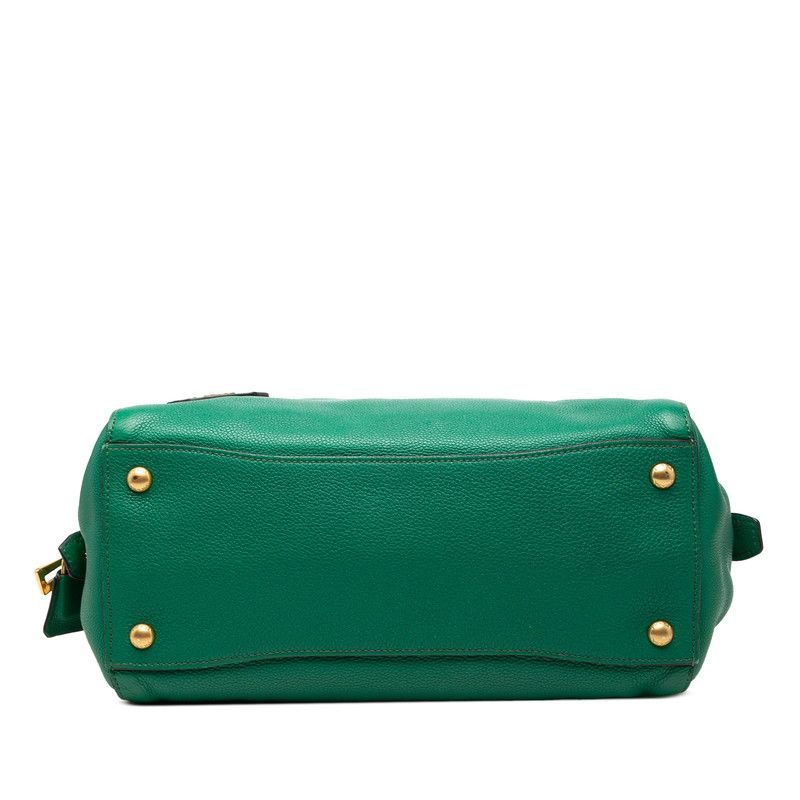 Prada Tote Shoulder Bag Green Leather