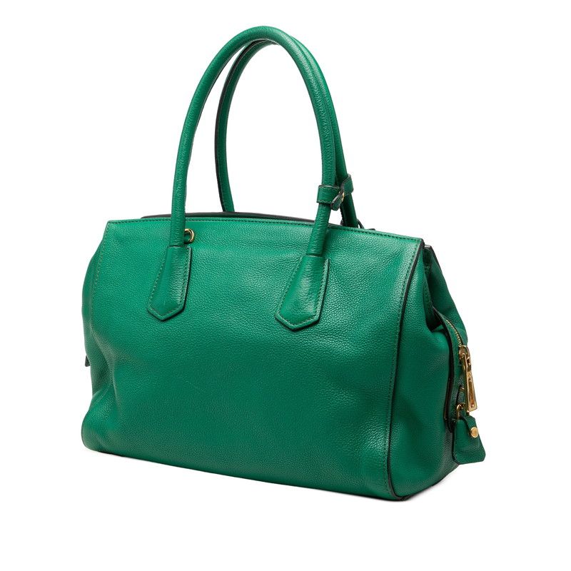Prada Tote Shoulder Bag Green Leather
