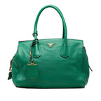 Prada Tote Shoulder Bag Green Leather
