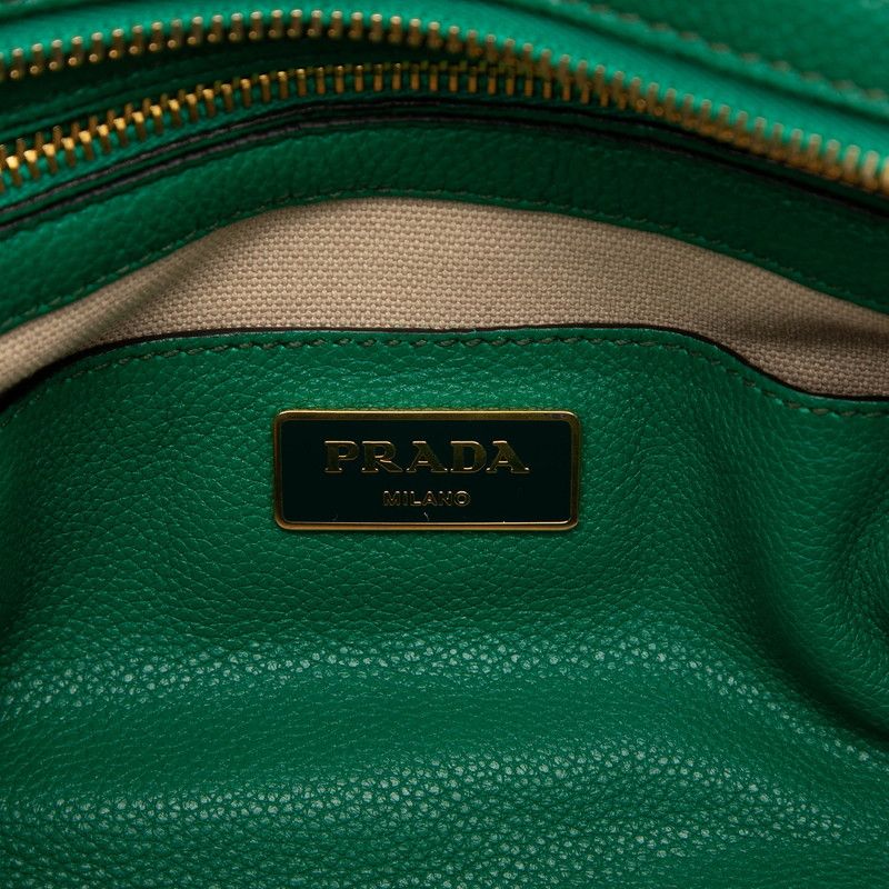 Prada Tote Shoulder Bag Green Leather