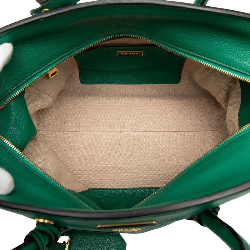 Prada Tote Shoulder Bag Green Leather