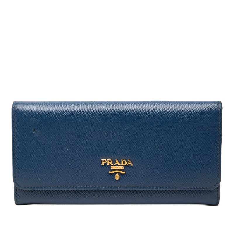 Prada Bifold Wallet Blue Saffiano Leather
