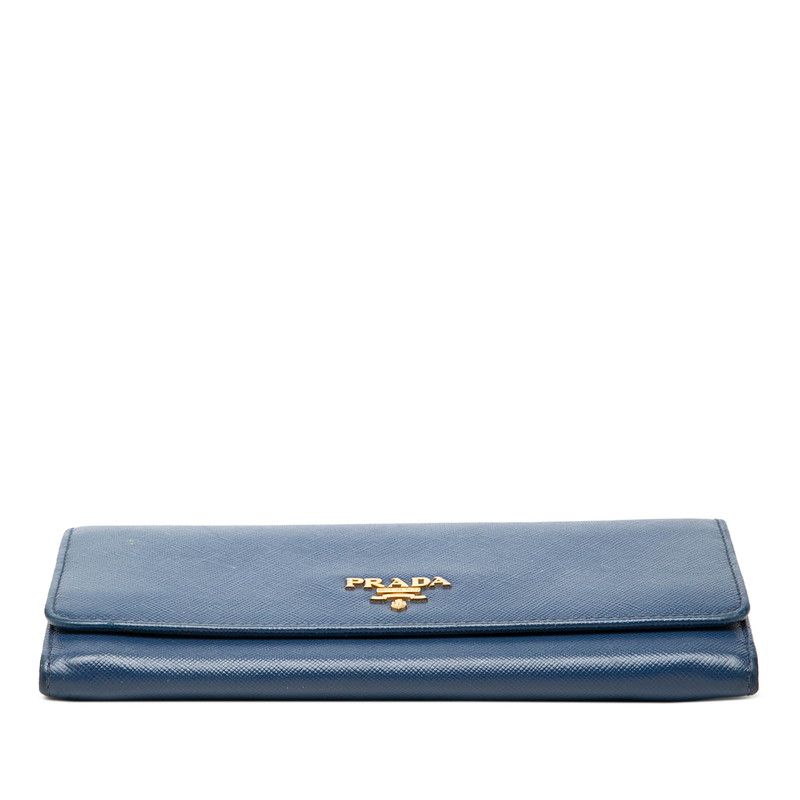 Prada Bifold Wallet Blue Saffiano Leather