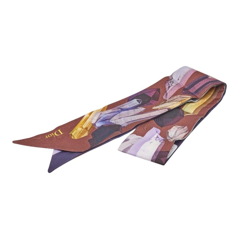 Dior Mizza Crystal Print Scarf Twill Purple Brown Silk