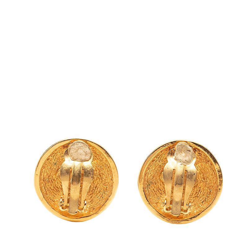 Chanel CC Logo Quilted Round Earrings Gold Plated