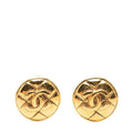 Chanel CC Logo Quilted Round Earrings Gold Plated