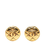 Chanel CC Logo Quilted Round Earrings Gold Plated